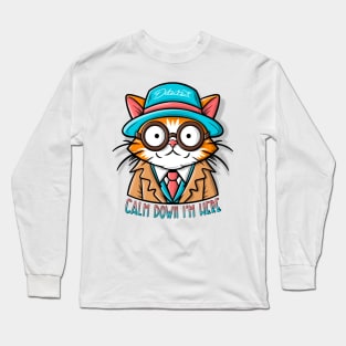 Funyy cat in a hat and glasses with tie. Long Sleeve T-Shirt